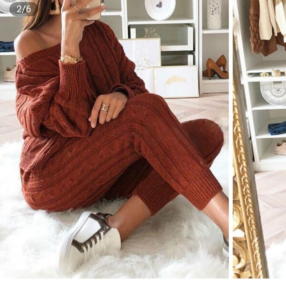 *Last one* Casual Ribbed Knit Crop Sweater Set - Picture 6 of 8